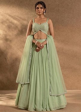 Pastel Green Georgette Hand Embroidered Sequins Lehenga