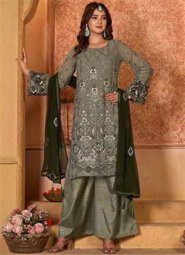 Pastel Green Sequins Embroidered Pakistani Suit