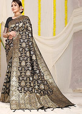 Patola Silk Black Color Zari Weaving Work Saree