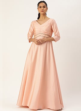 Teen Girls Peach Art Silk Anarkali Gown