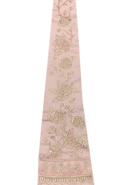 Peach Art Silk Embroidered N Sequins Fabric