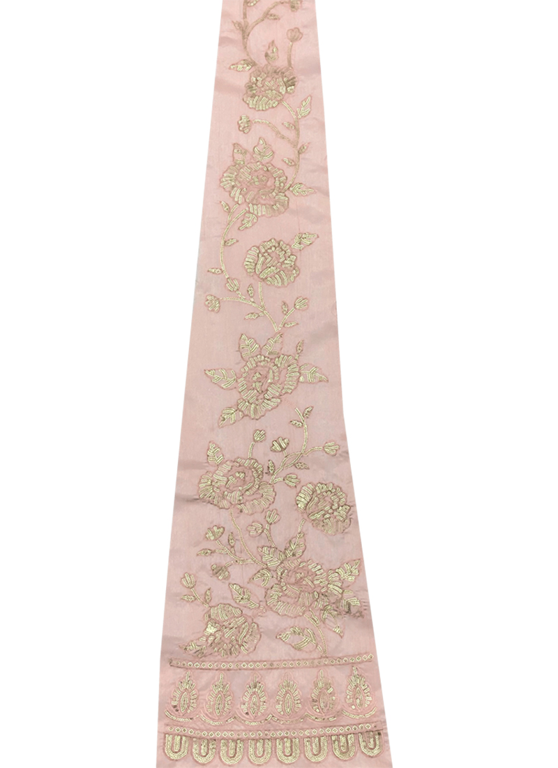 Peach Art Silk Embroidered N Sequins Fabric