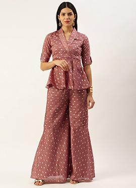 Peach Art Silk Foil Printed Co Ord Sets
