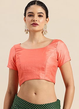 Peach Art Silk Round Neck Blouse