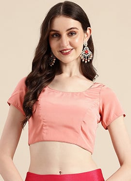 Peach Art Silk Round Neck Blouse