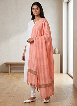 Peach Art Silk Zari Dupatta