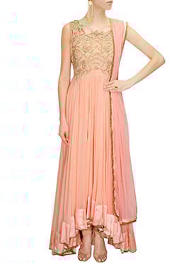 Peach Asymmetrical Ankle Length Anarkali Suit