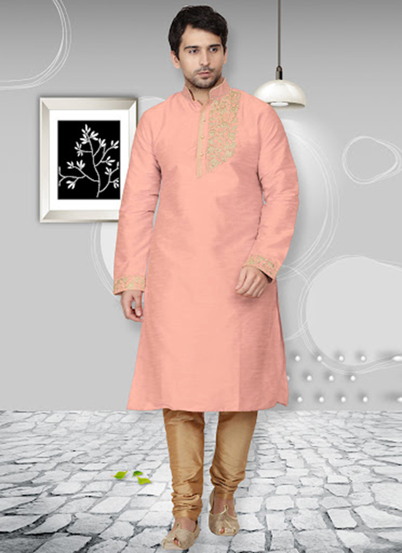 Peach Dupion Silk Kurta Pyjama