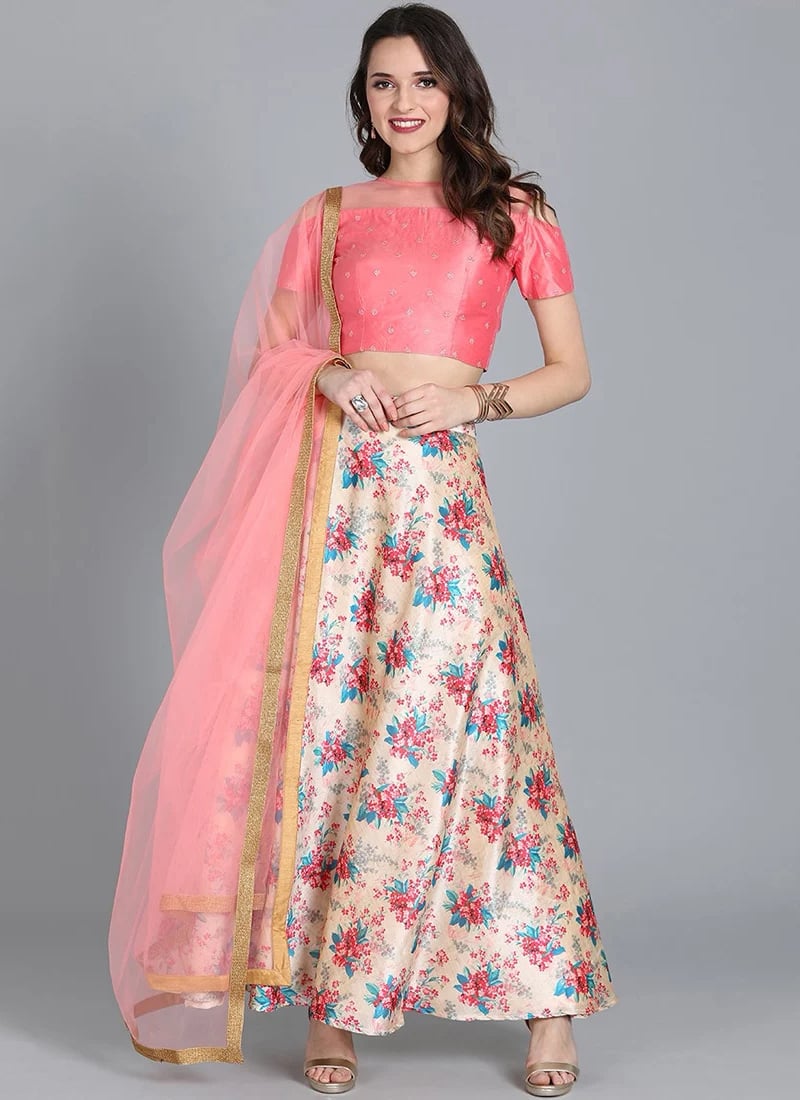 Peach Embroidered Close Neckline Leheng