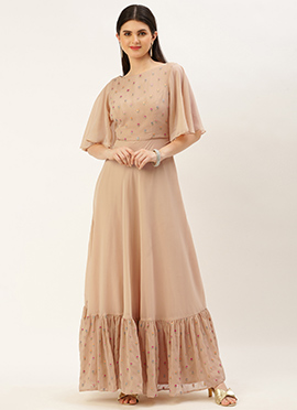 Peach Embroidered Georgette Dress