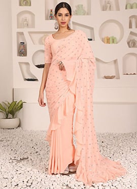 Peach Embroidered Georgette Saree