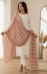 Peach Embroidered Net Dupatta