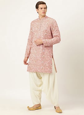 Peach Embroidered Sherwani With Patiala Pants