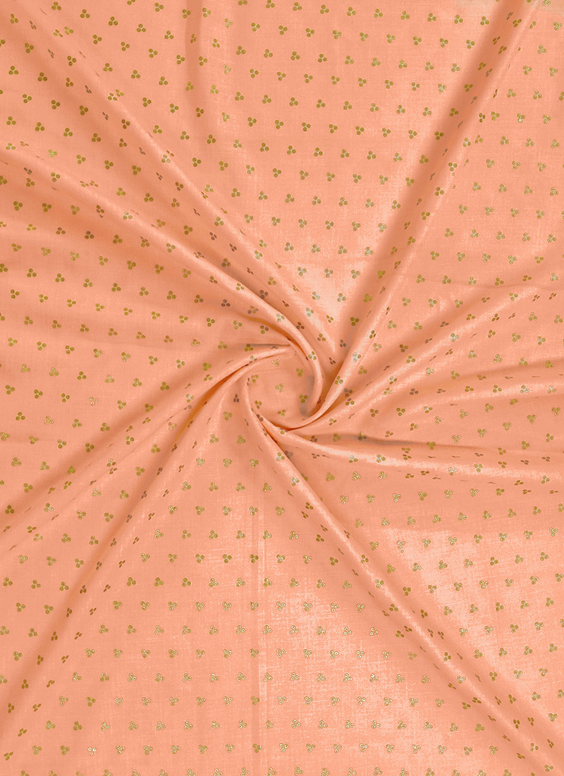Peach Foil Printed Cotton Fabric