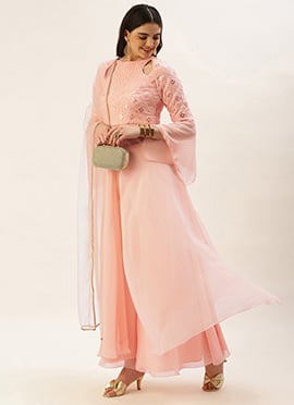 Peach Georgette Embroidered Anarkali Suit