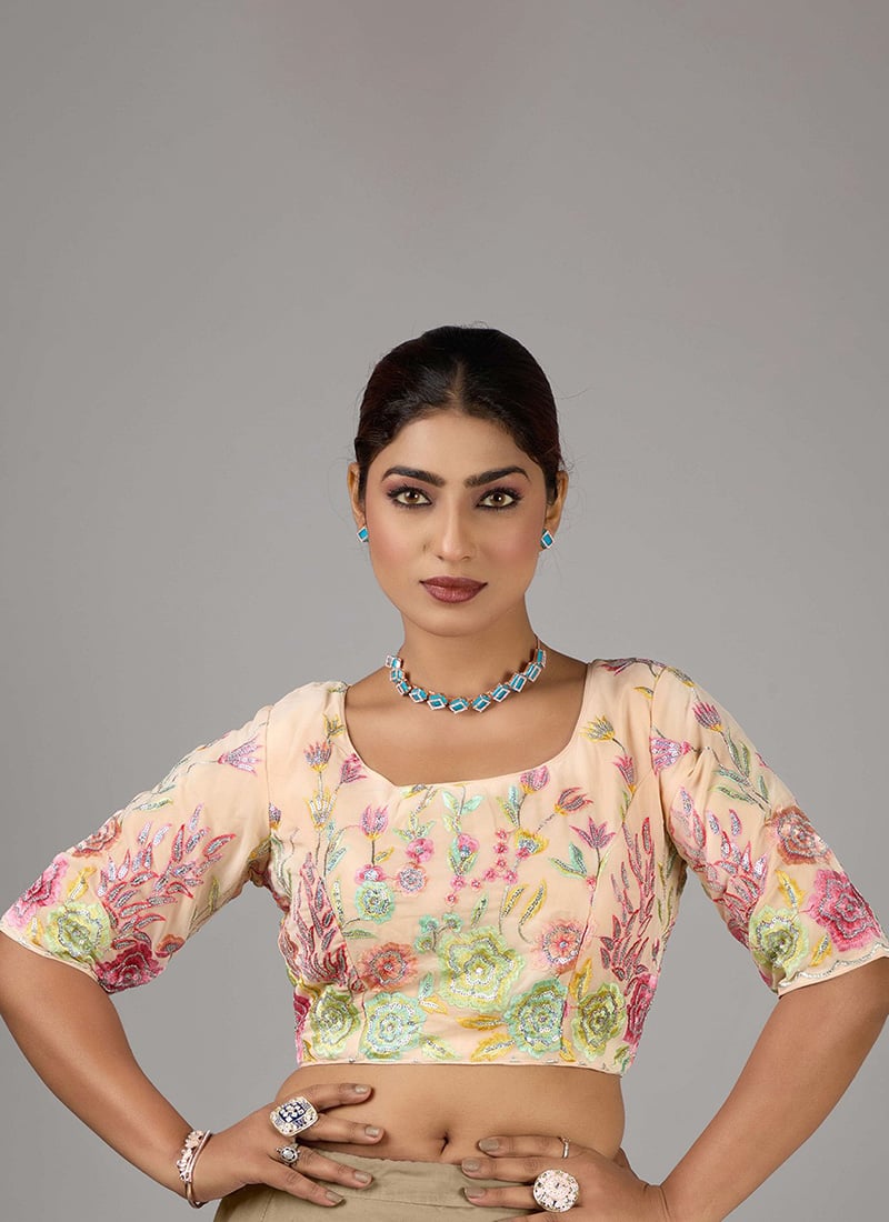 Peach Georgette Embroidered Blouse