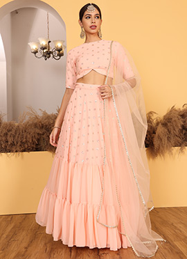 Peach Georgette Embroidered Lehenga