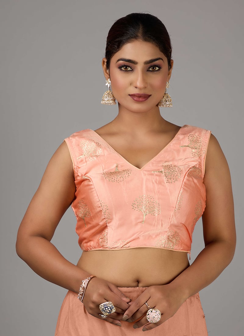 Peach Georgette Foil Printed Blouse Festive Wear
