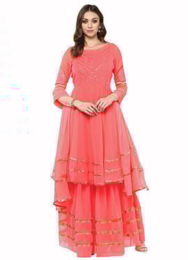 Dark Peach Georgette Palazzo Suit