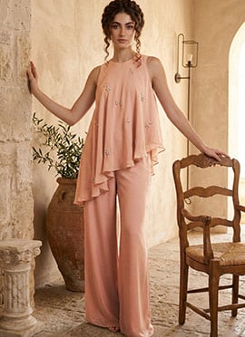 Peach Georgette Sequins Indowestern Palazzo Set