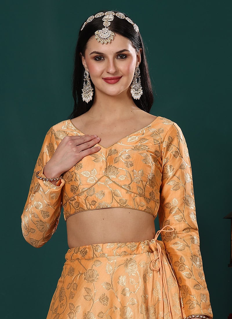 Peach Jacquard Taffeta Blouse Festive Wear