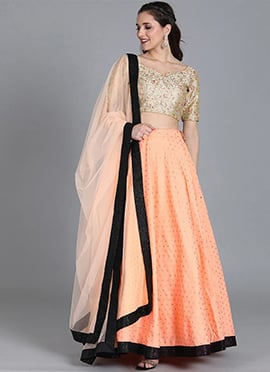 Peach N Beige Embroidered Lehenga Set