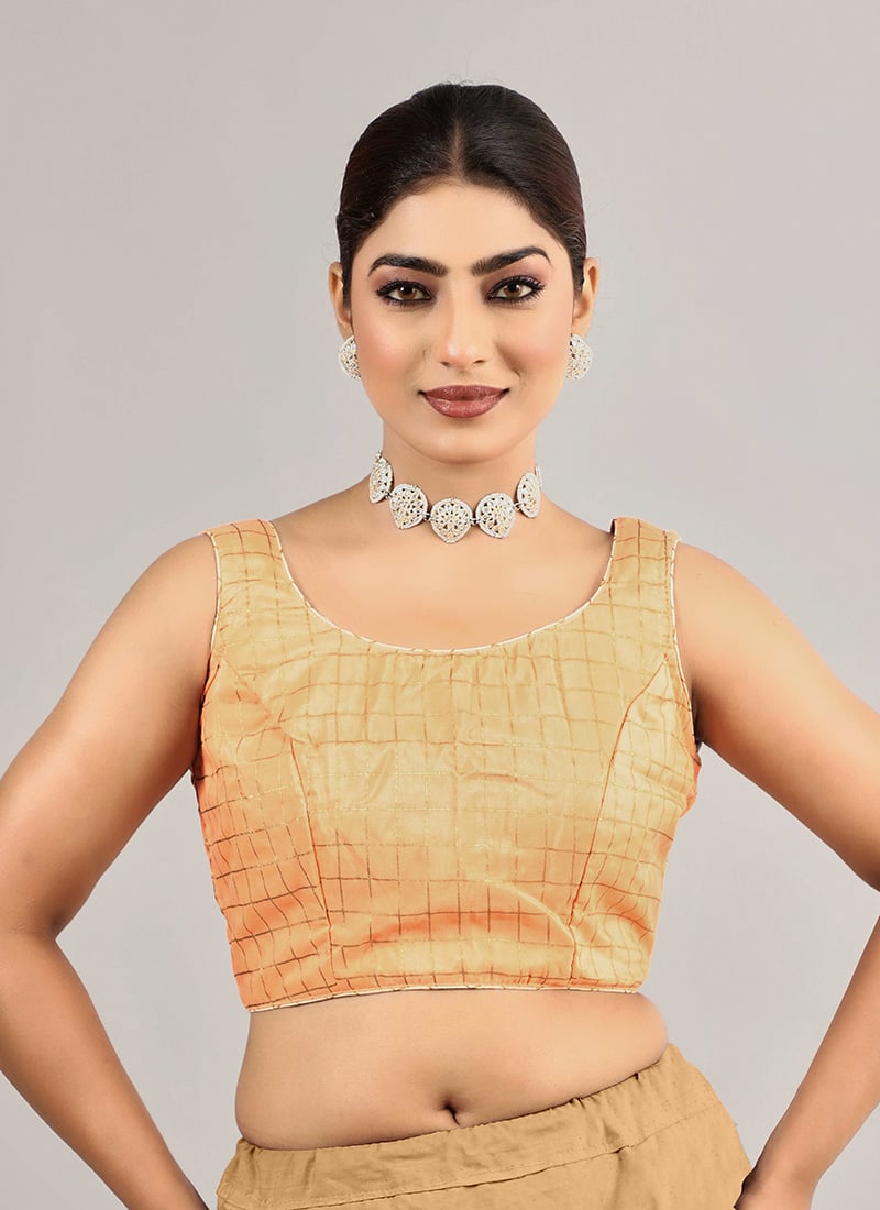 Peach N Brown Cotton Sleeveless Blouse Festive Wear