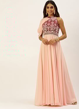 Peach N Mauve Halter Neck Gown