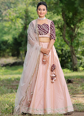 Peach N Wine Art Silk Kali Lehenga Set