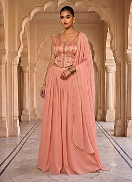 Peach Pink Georgette Zari Sequins Lehenga