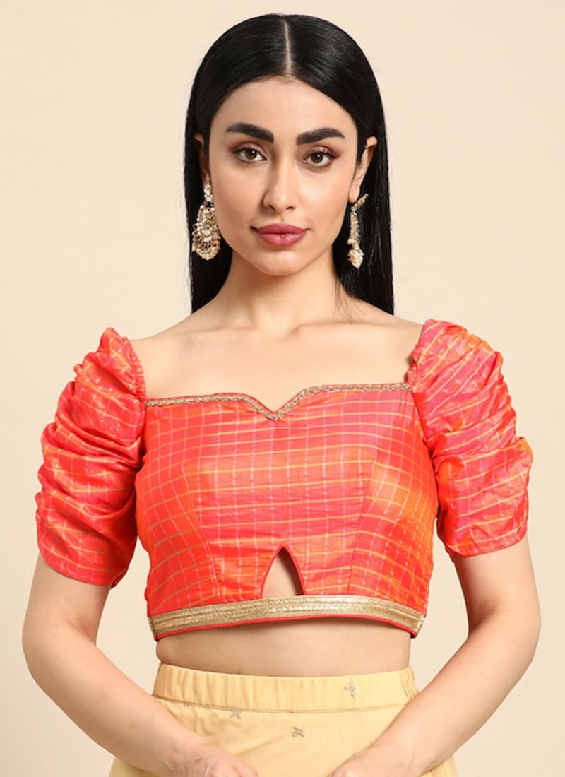 Peach Polyester Blouse Festive Wear