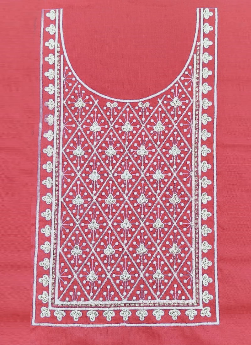Peach Rayon Embroidered Fabric