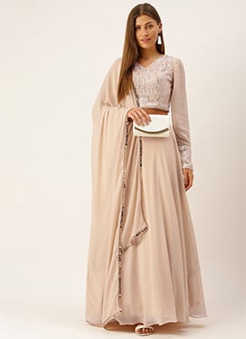 Peach Sequins Embroidered Lehenga Set