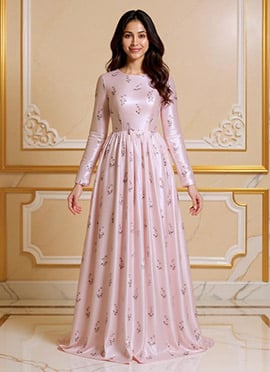 Peach Silk Sequins Hand Embroidered Anarkali Suit