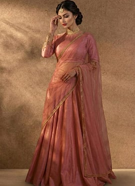 Peach Silk Zari Sequins Embroidered Lehenga