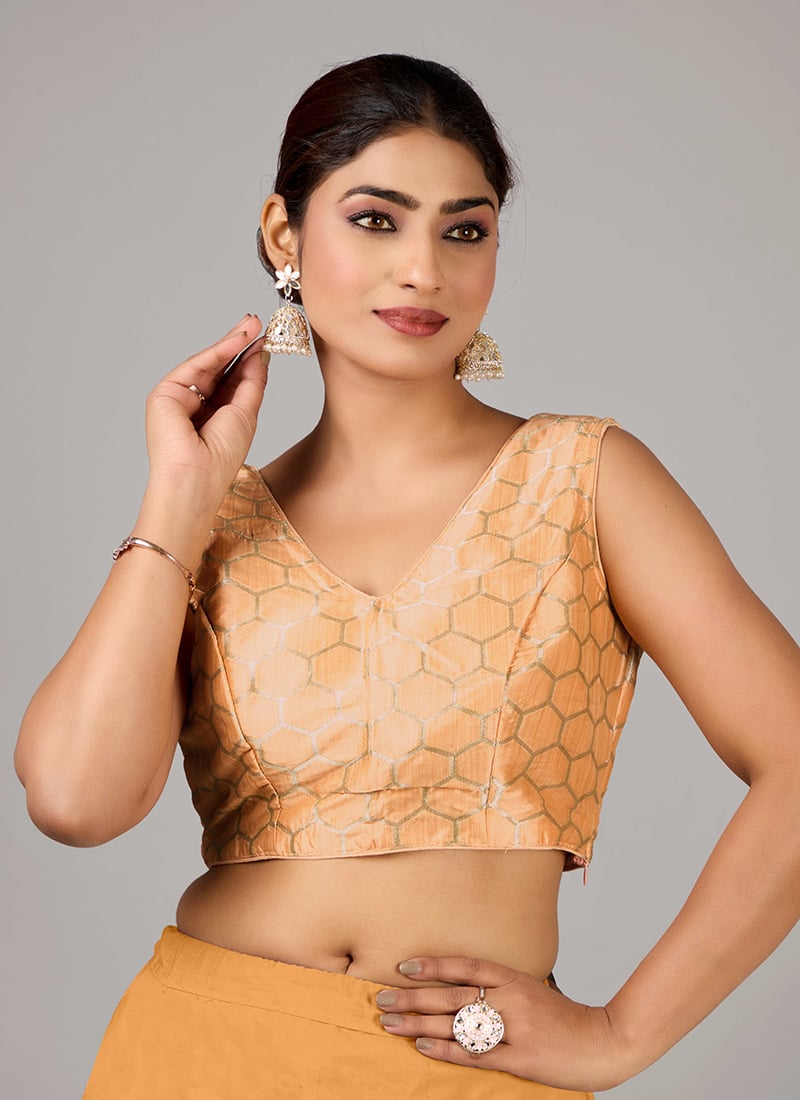 Peach Taffeta Blouse Festive Wear