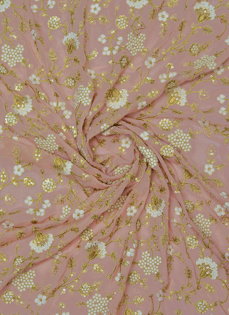 Buy Peach Viscose Embroidered Fabric, Embroidered, blended patterned Online Shopping EFUNLU52214