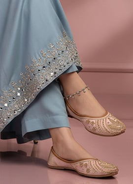 Peach Zardosi Hand Embroidered With Moti Work Juti