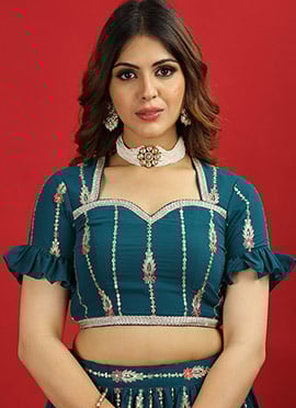 Peacock Blue Georgette Embroidered Classic Blouse