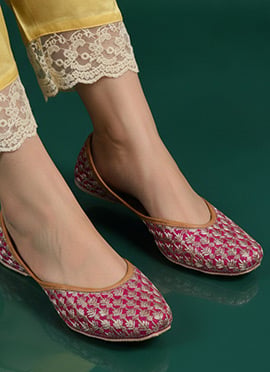 Pink  Zari Embroidered Juti