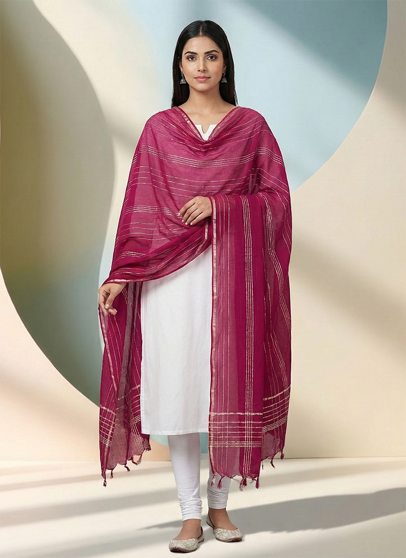 Pink Art Silk Cotton Zari Dupatta After Six Wear