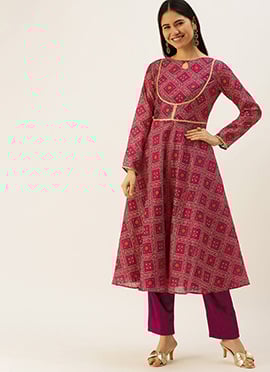 Pink Art Silk Digital Fabric Kruta Set