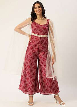 Pink Art Silk Digital Printed Jumpsuit
