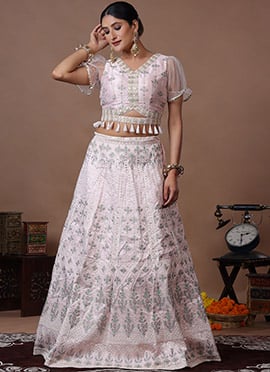 Chic Blouse Look With Pink Art Silk Lehenga