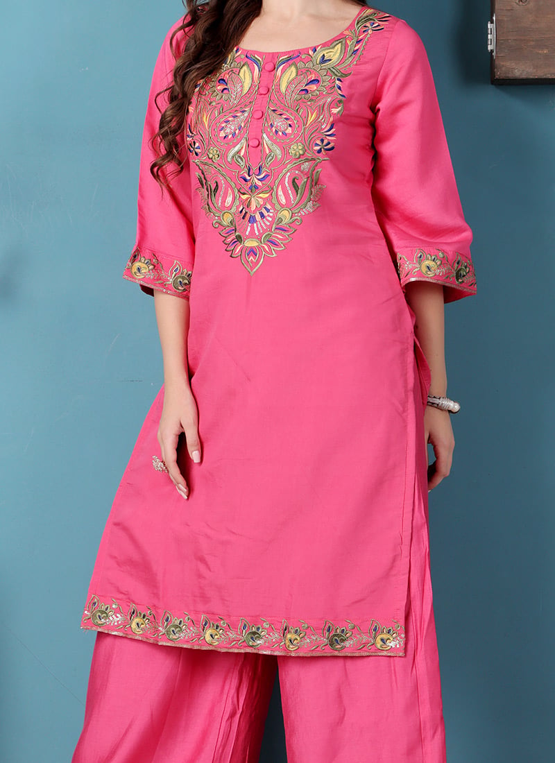 Maneri Supima Cotton Pink Kurta Set main image 1
