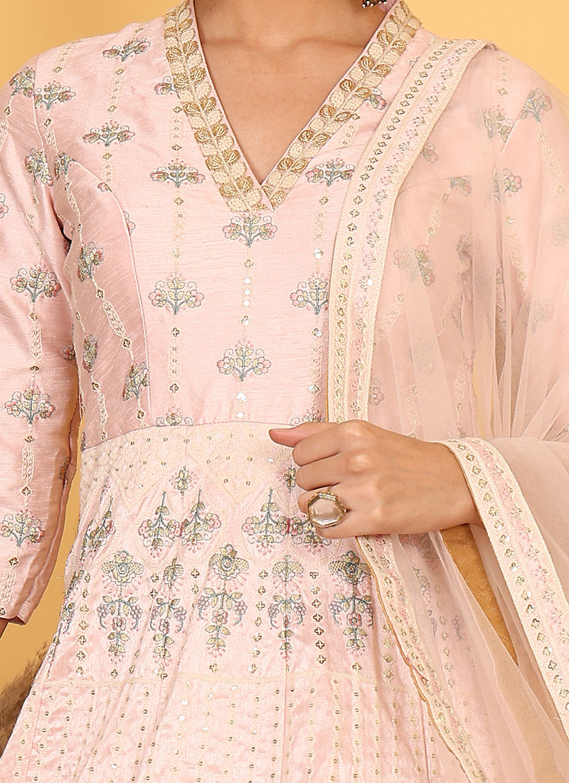 Tiya Fandy Silk Pink Anarkali Suit