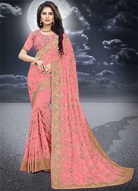 Pink Art Silk Embroidered Saree