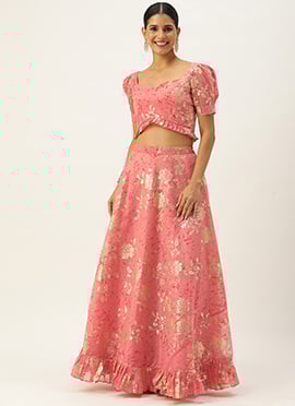 Pink Art Silk Foli Print Co Ords Sets