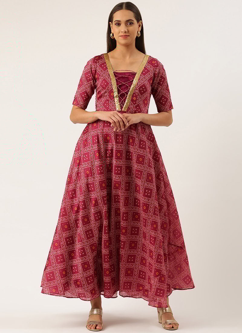 Pink Art Silk Printed Crisscross Dress After Six Wear