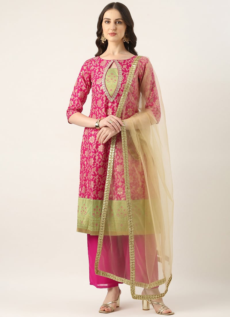 Pink Art Silk Wide Leg Pant Suit Festive Wear